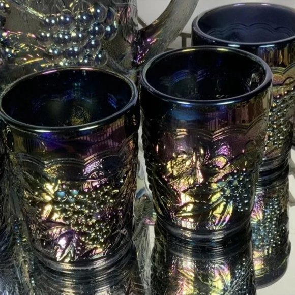 Indiana Glass Ruby Red Carnival Water Set - Heart of  Vintage Indiana Glass Pitcher & 6 Tumblers Water Tea Purple Barware